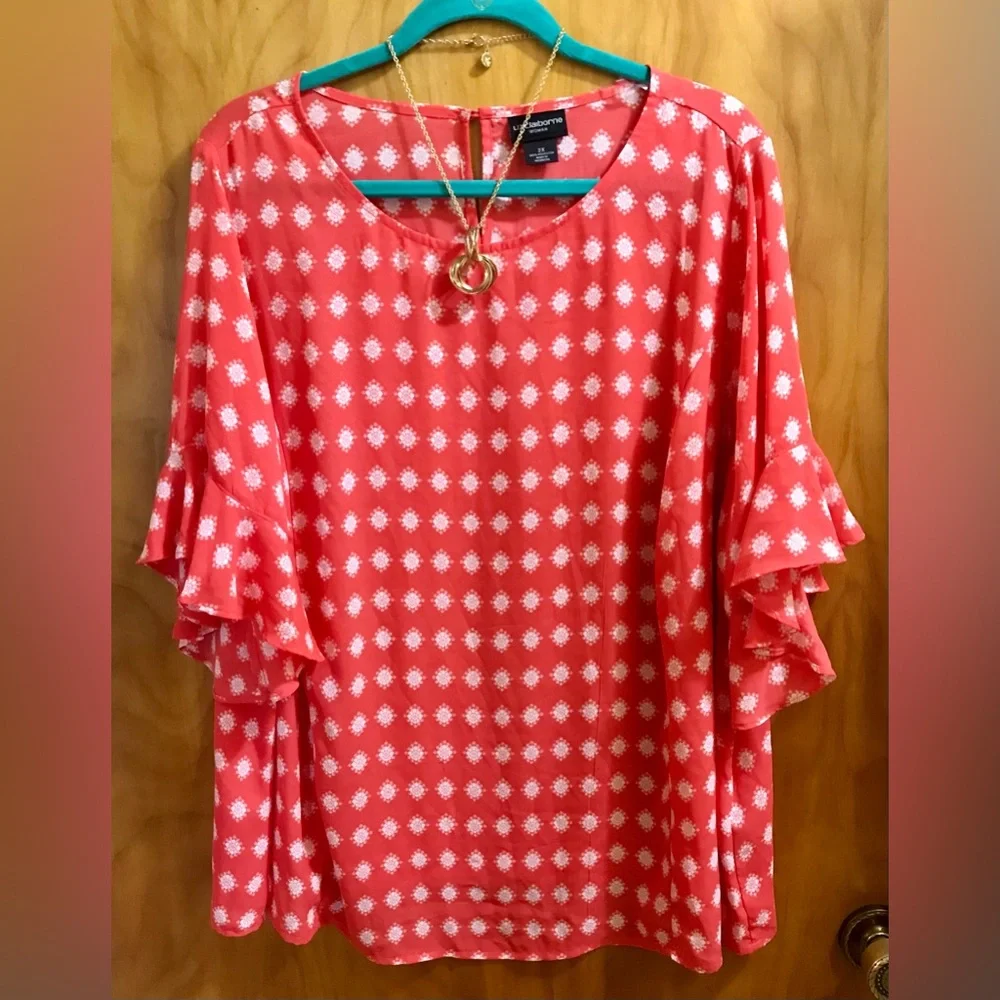 Liz Claiborne 2X Orange/White Blouse - Picture 1 of 7